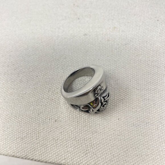 Pirate Skull Ring Stainless Steel Size‎ 9 Biker Goth Punk Metal Silver-Tone - Picture 7 of 8